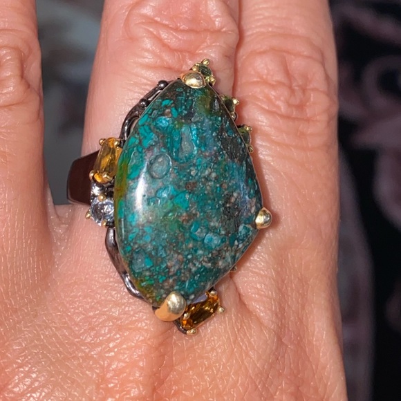 Mysterious Genuine Turquoise Ring with Gemstones - Picture 10 of 17